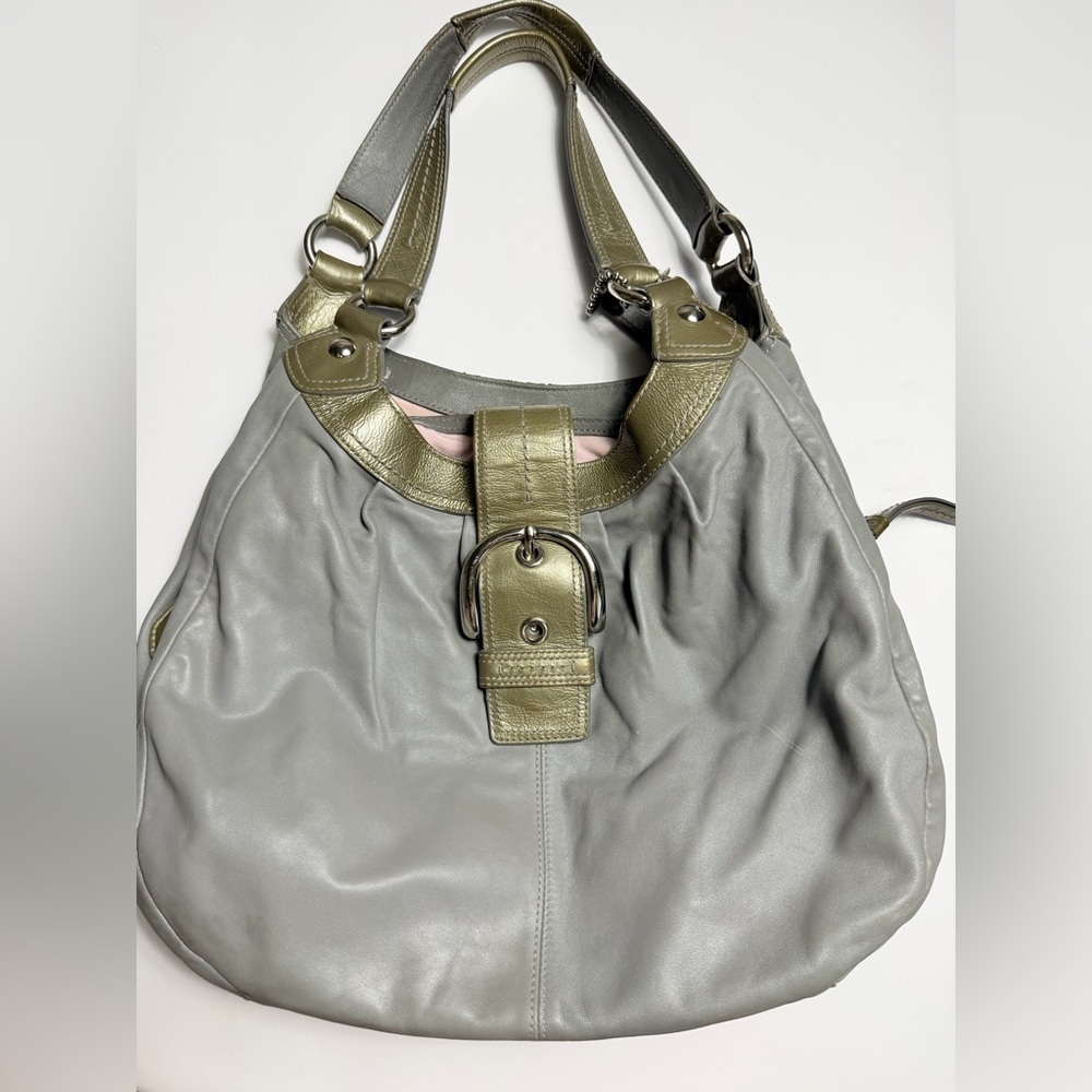 Coach Leather Bag in Gray and Olive